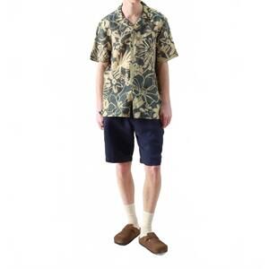 NEW FAR AFIELD foliage print selleck short sleeve shirt in brown